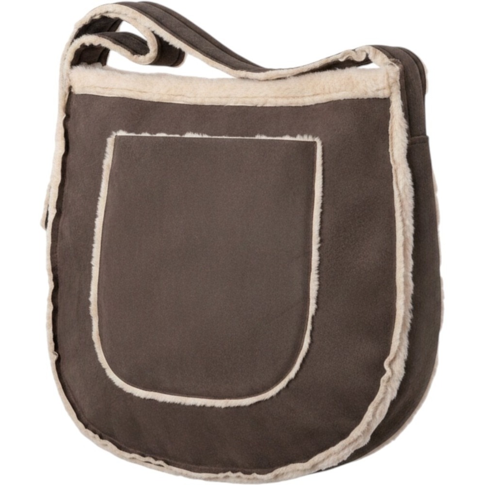 Unbranded Faux Suede Sherpa Trim Crossbody Bag Brown Faux Fur Messenger Boho